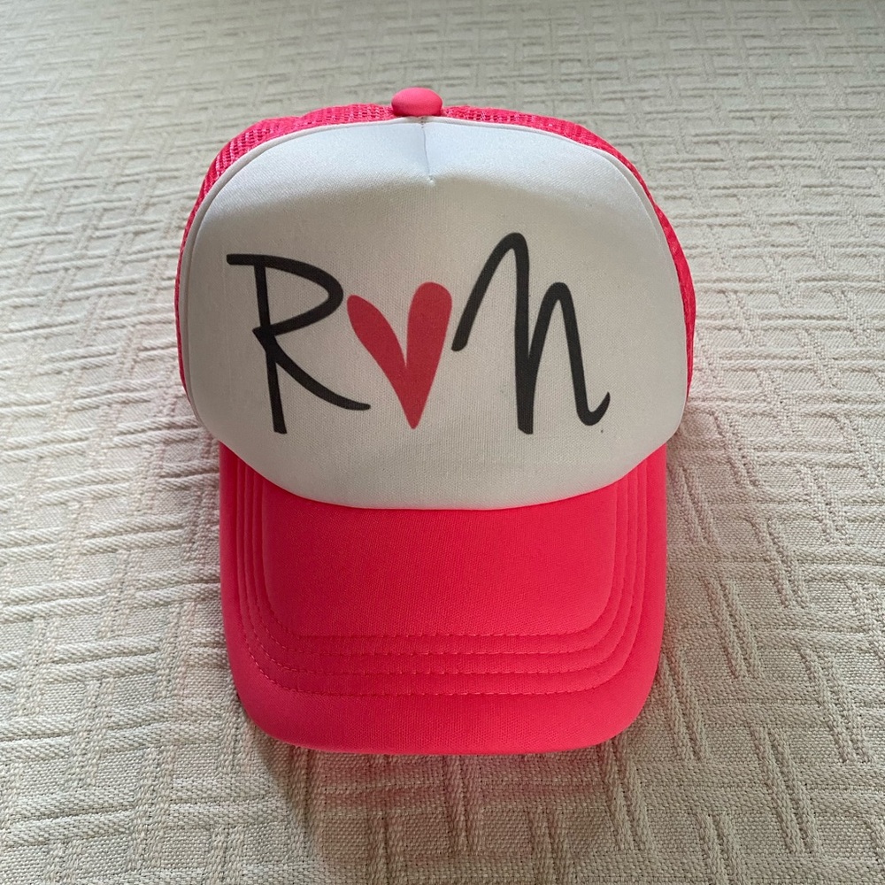 Chalktalk Sports pink trucker Y2K mesh hat with initials R loves N
